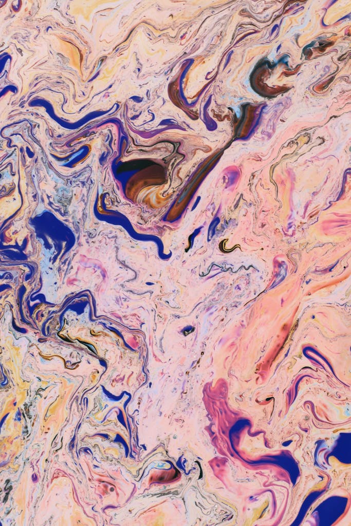 A mesmerizing abstract fluid art piece with swirling pastel colors creating a dynamic pattern.